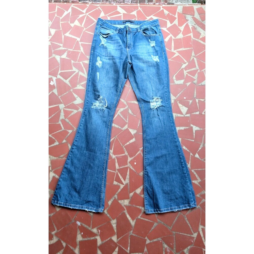 Marfinnodenim Distressed Flare Jeans-Medium Wash-Distressed Y2K-IT 42 (33 x 35)